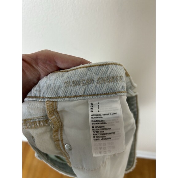 American Eagle 0 Slouchy Shortie Jean Shorts Denim Light Wash Low Rise Micro Y2K - Picture 3 of 3